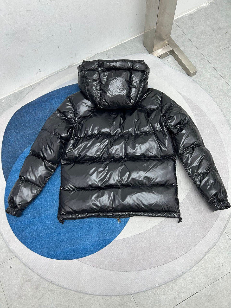 Black Glossy Hooded Puffer Jacket