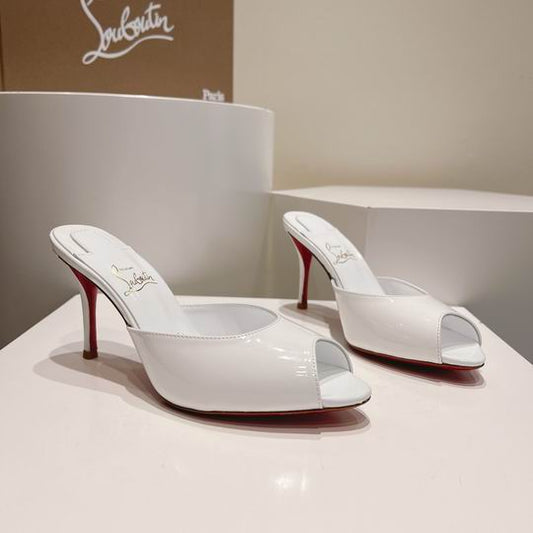White Open-Toe High Heel Mules